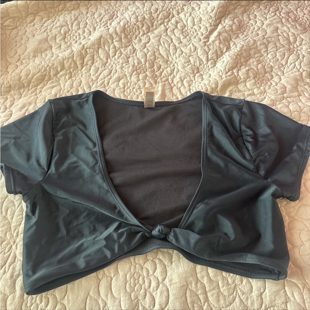 Black Plunge Neck Swim Top